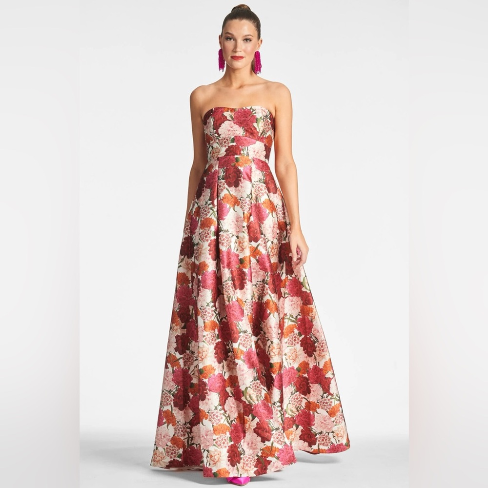 Giovanna Strapless Pleated Floral-Print Gown by Sachin and Babi